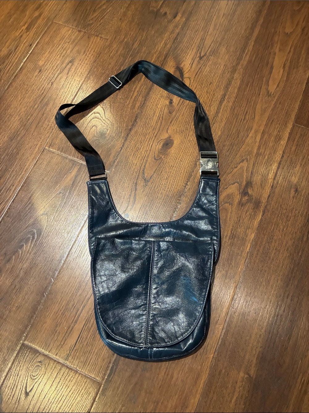 Women’s Navy Leather Messenger Sling Bag
